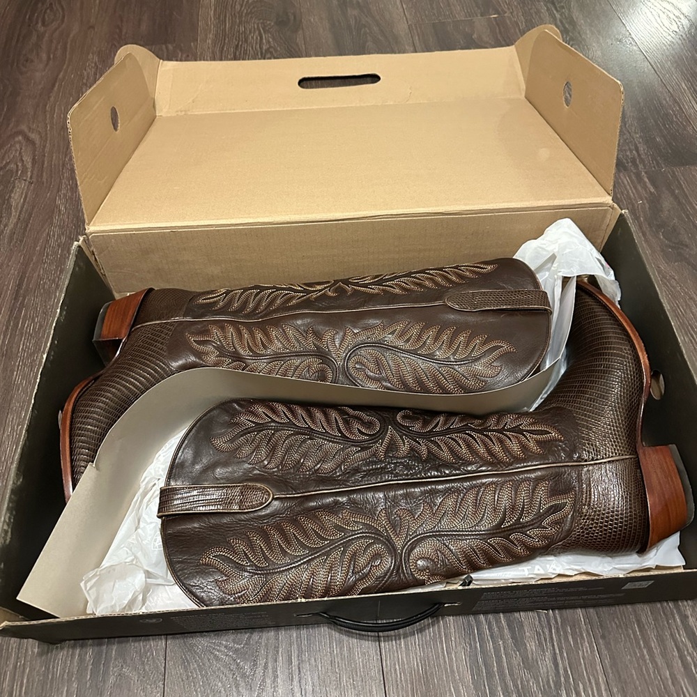 Ariat Margot Stretch lizard brown western boots wood heel 42.5 11